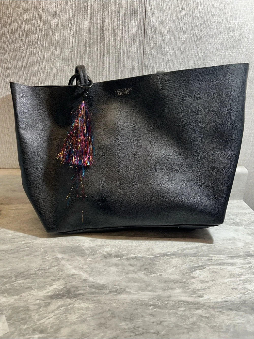 Victoria's Secret Black Tote with Multicolor Tassel Charm - BG7